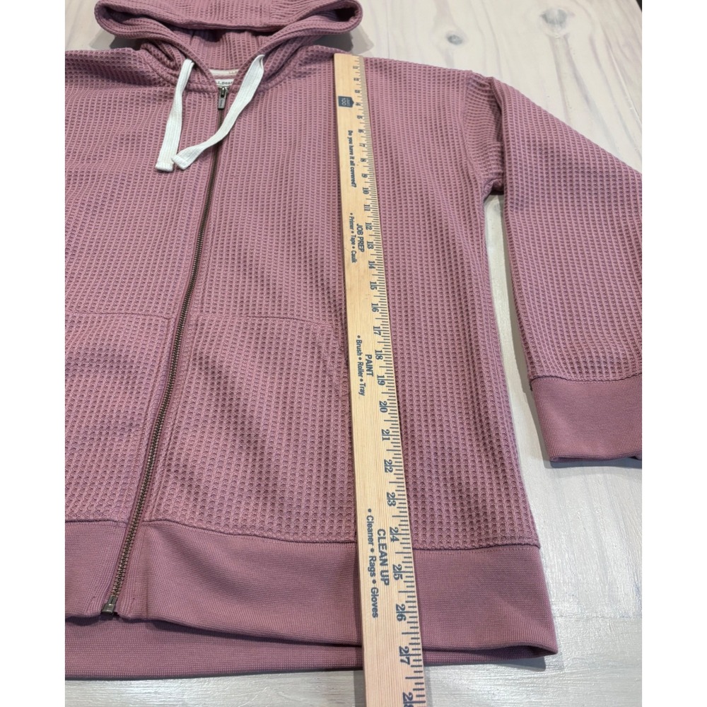 LL Bean Womens Large Mauve Waffle Knit Full Zip Hoodie Thermal Jacket 517785 - Picture 8 of 12